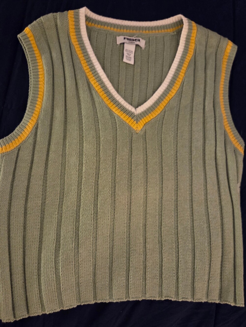 RSQ Sage Green Ribbed V-Neck Cropped Vest